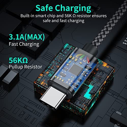 USB Type C Cable,(2-Pack) USB C Charger Cable Car Carplay Cable Nylon 3FT Grey