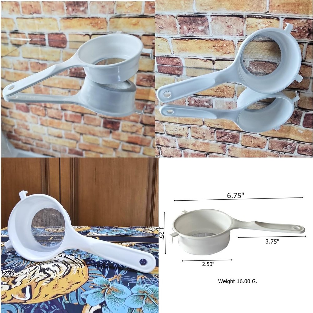 Plastic Strainer White 6.75" – Fine Mesh Kitchen Strainer with Handle | Light...