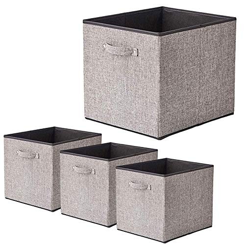 BeigeSwan Foldable Storage Bin [set of 4] Fabric Organizer Container Gray