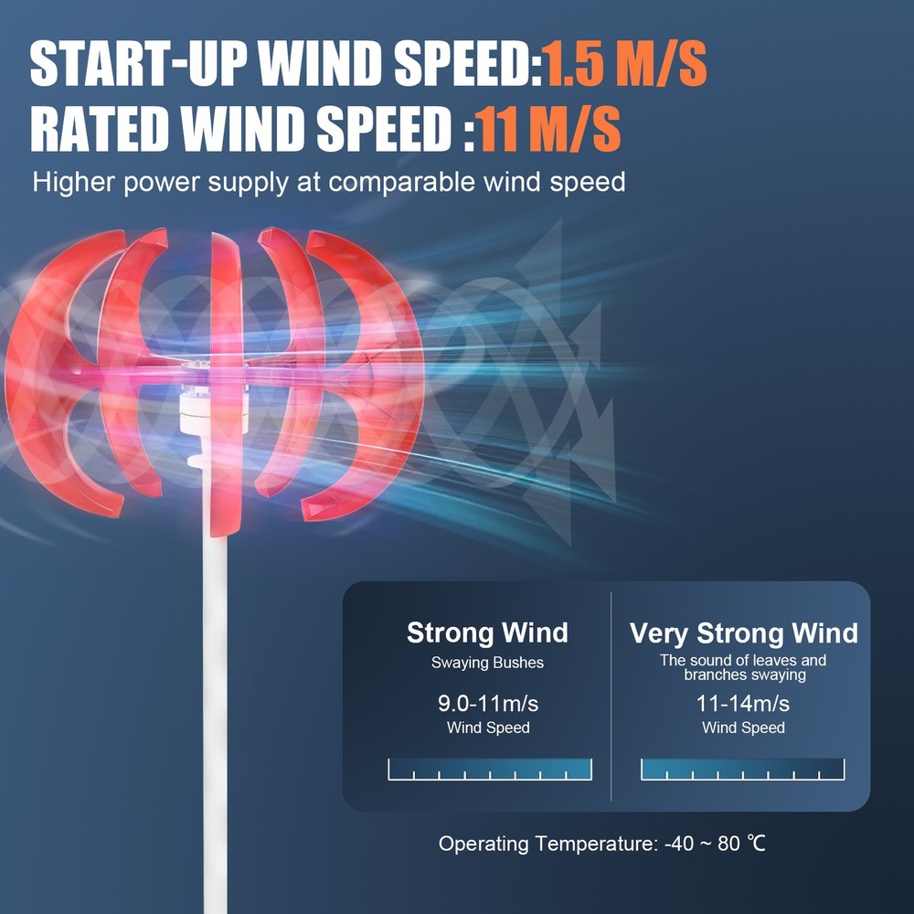 1200W 12/24V Vertical Axis Wind Power Turbine Generator Controller Home Windmill