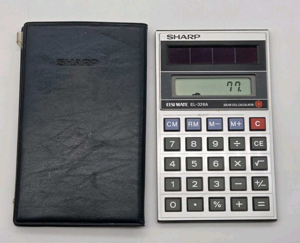 SHARP ELSI Mate EL-326A Solar Cell Pocket Calculator & Case Tested Working VTG
