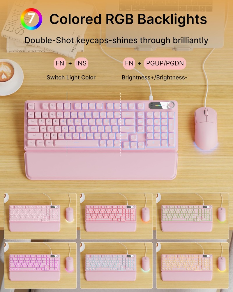 C98 Wired Keyboard and Mouse Combo, Wired Computer Keyboard with Wrist Rest, ...