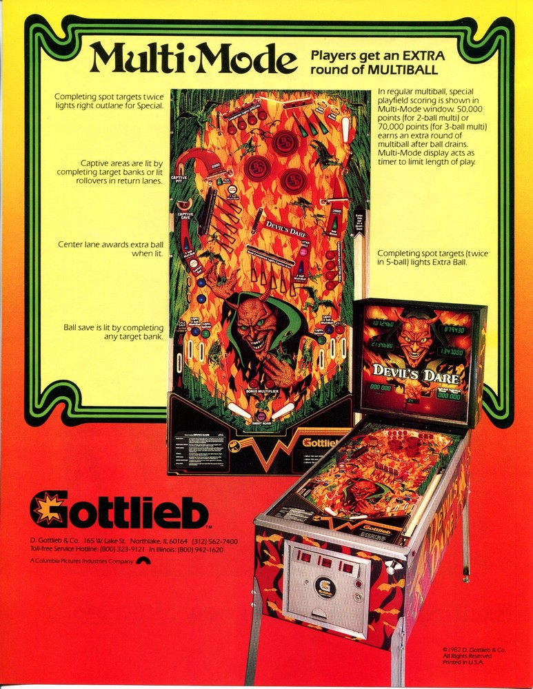 Devil's Dare Gottlieb Pinball Flyer / Brochure / Ad - Excellent