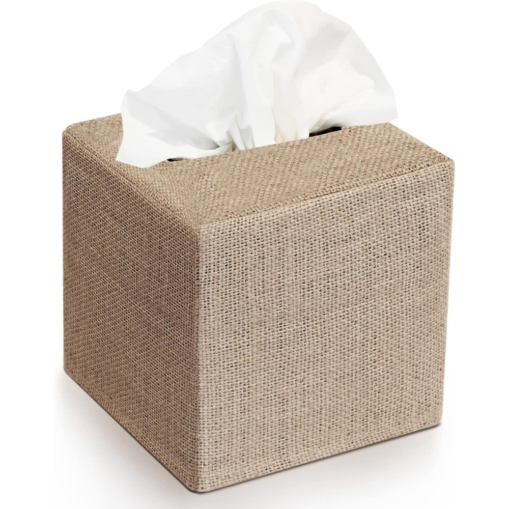 Stylish Burlap Tissue Box Cover Decorative Cube Holder for Square Tissues Fall