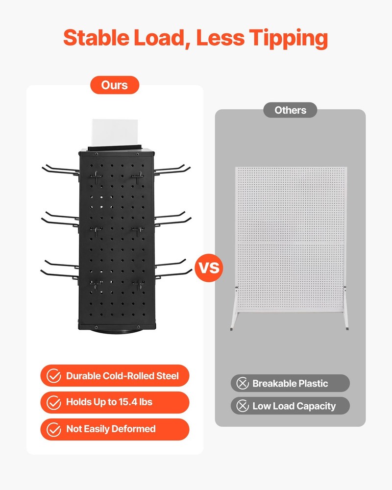 VEVOR Rotating Pegboard Display 4-Sided Spinning Peg Board Display with 24 Hooks