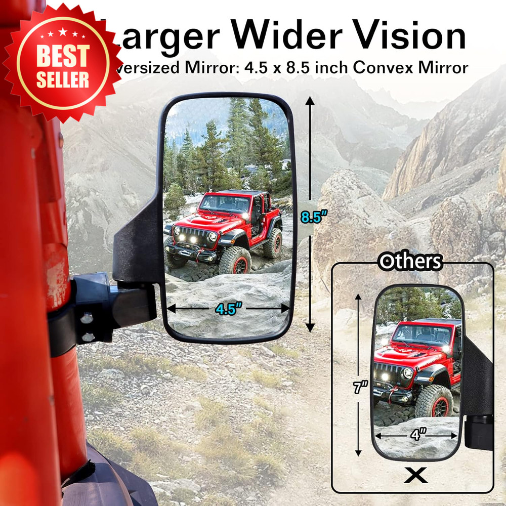 Upgraded Adjustable UTV Side Mirror Set 1.75 or 2 Inch Roll Bar High Impact US