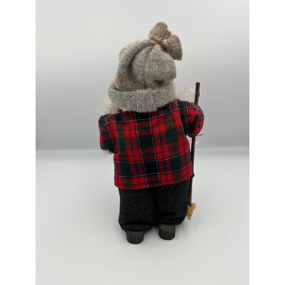 Whimsical Gnome Figurine Rustic Plaid Hat Stick Decor
