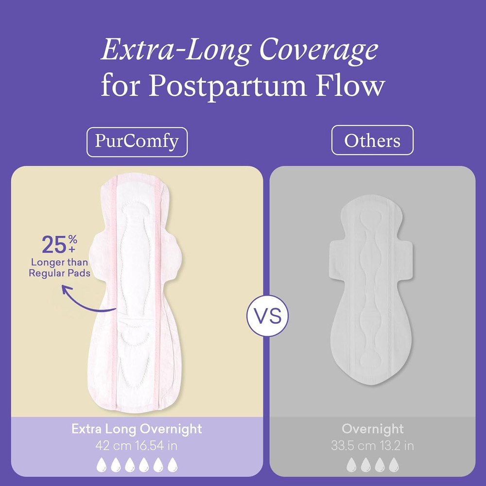 Purcomfy 24 Count Premium Postpartum Pads with Wings, Large Maximum Absorbency P