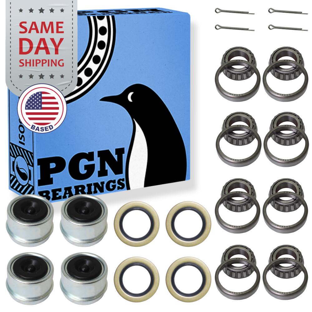 (2) L44643/10, 1" Axles Trailer Wheel Hub Bearings Kit Seal + Pin + Dust Cover