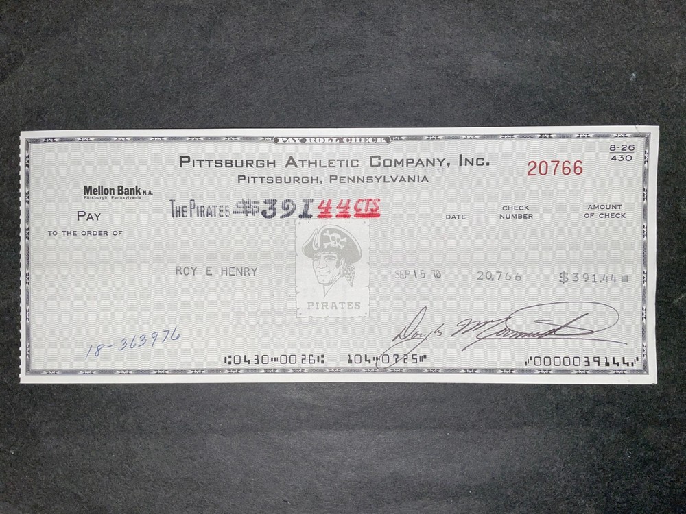 1978 Pittsburgh Pirates: Payroll Check: Roy E. Henry