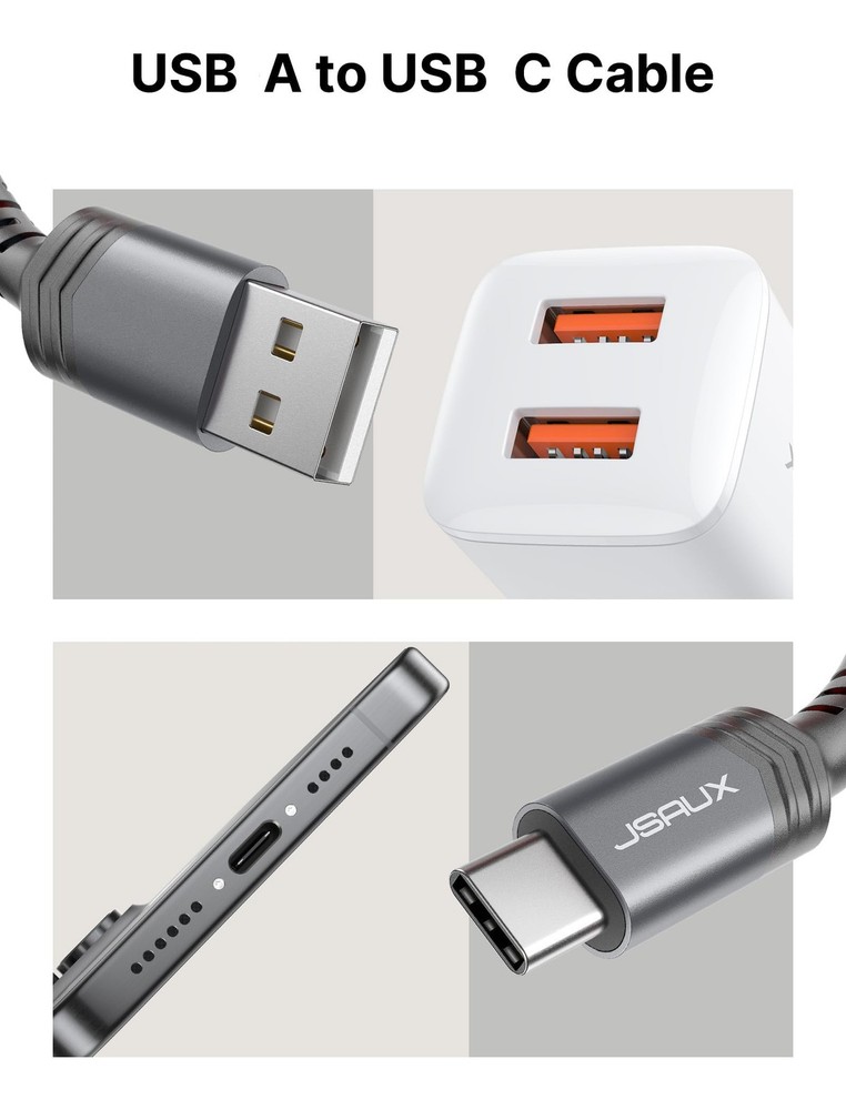 JSAUX USB C Cable 3.1A Fast Charging, 3-Pack 3.3ft+6.6ft+10ft, Grey