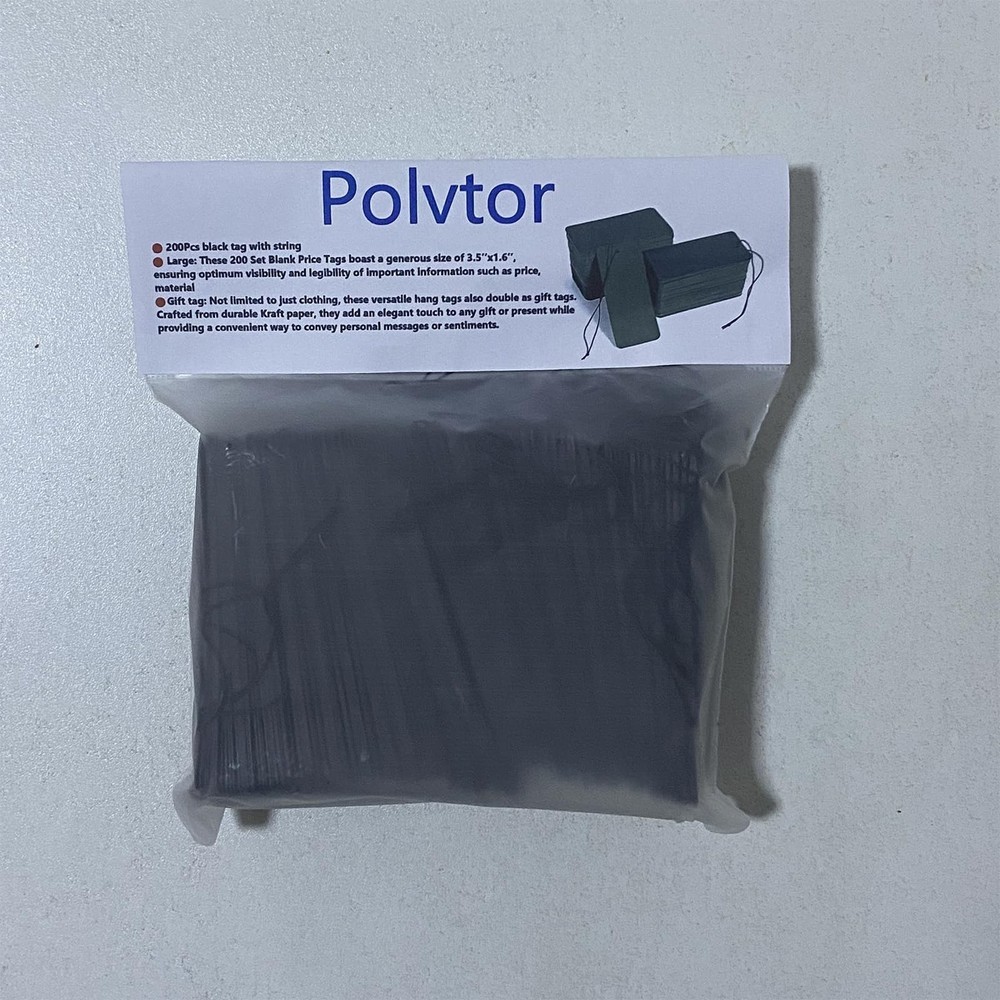 200 Pack Black Hang Tags with String Attached Large Price Tags with Elastic S...