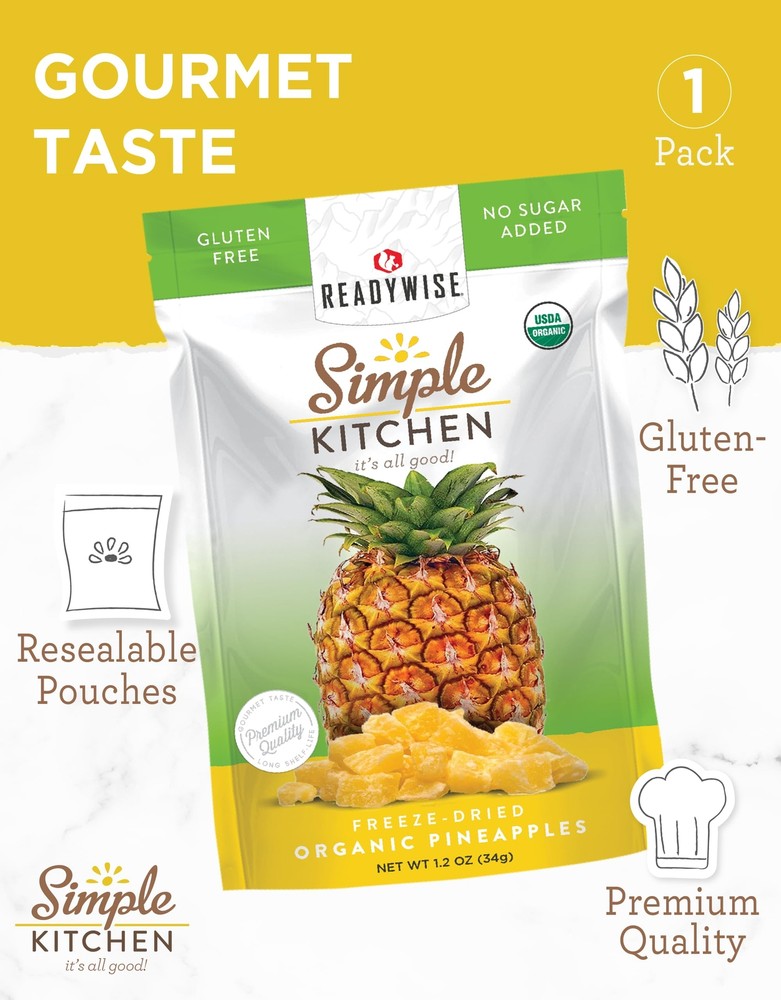 READYWISE - Simple Kitchen, Freeze-Dried Organic Pineapples, 1 pack, Vegetarian,