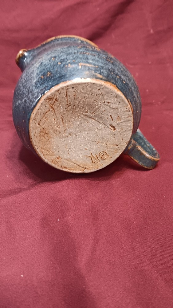 Vintage Hand Made Blue Ceramic Pottery Small Pitcher