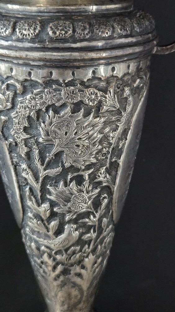 Large Genuine Antique Middle Eastern Solid Silver Vase Tree Of Life Design