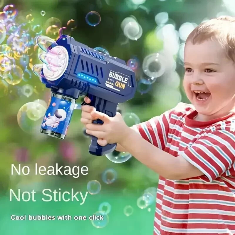 Fully Automatic Space Bubble Machine Gun Rocket 10 Hole Bubble Maker Toys PINK