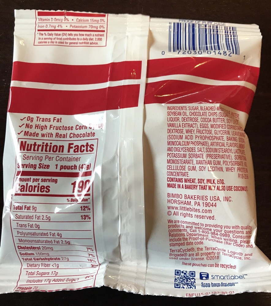 SHIFT ERROR LITTLE BITES CHOCOLATE CHIPS MUFFINS! MISCUT PACKAGE, UPC ON TOP