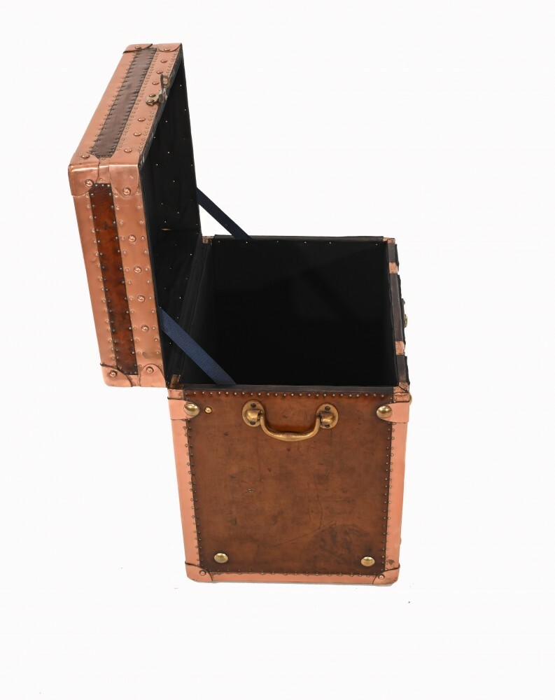 Leather Copper Luggage Box Steamer Trunk Case Table