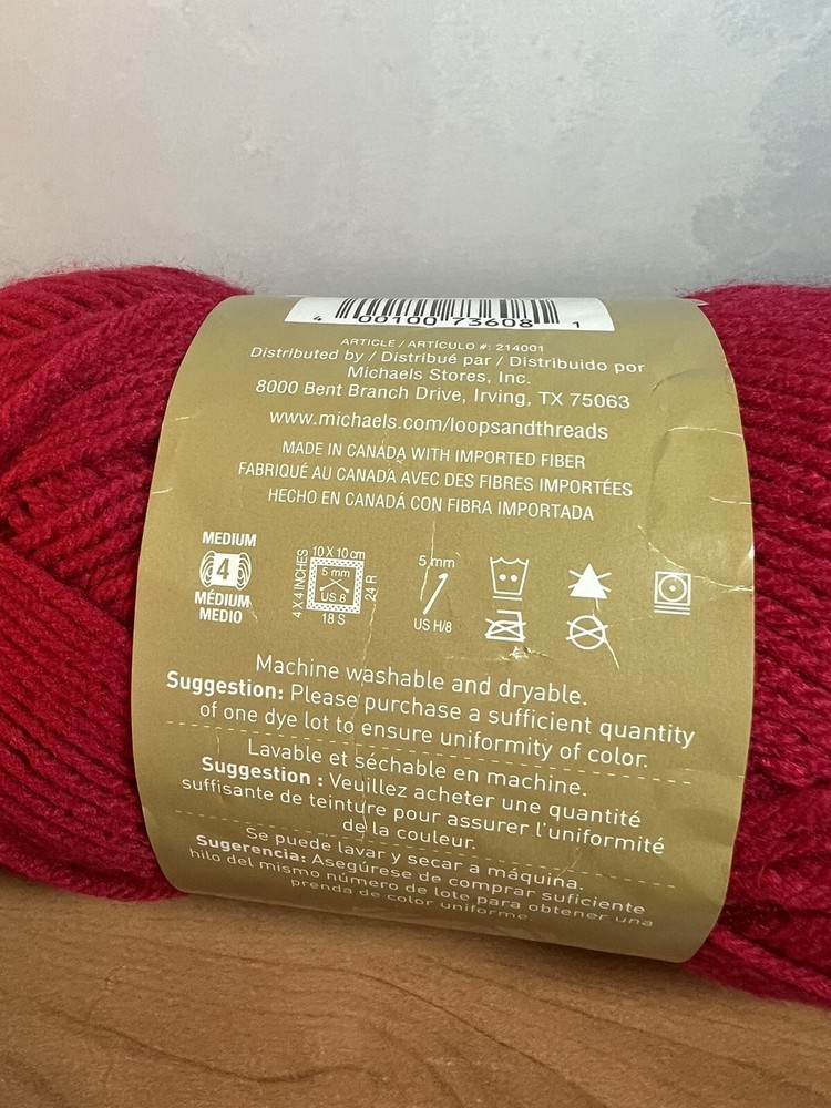 Loops & Threads Impeccable Yarn Cherry Red 268 Yds 4.5oz 5mm