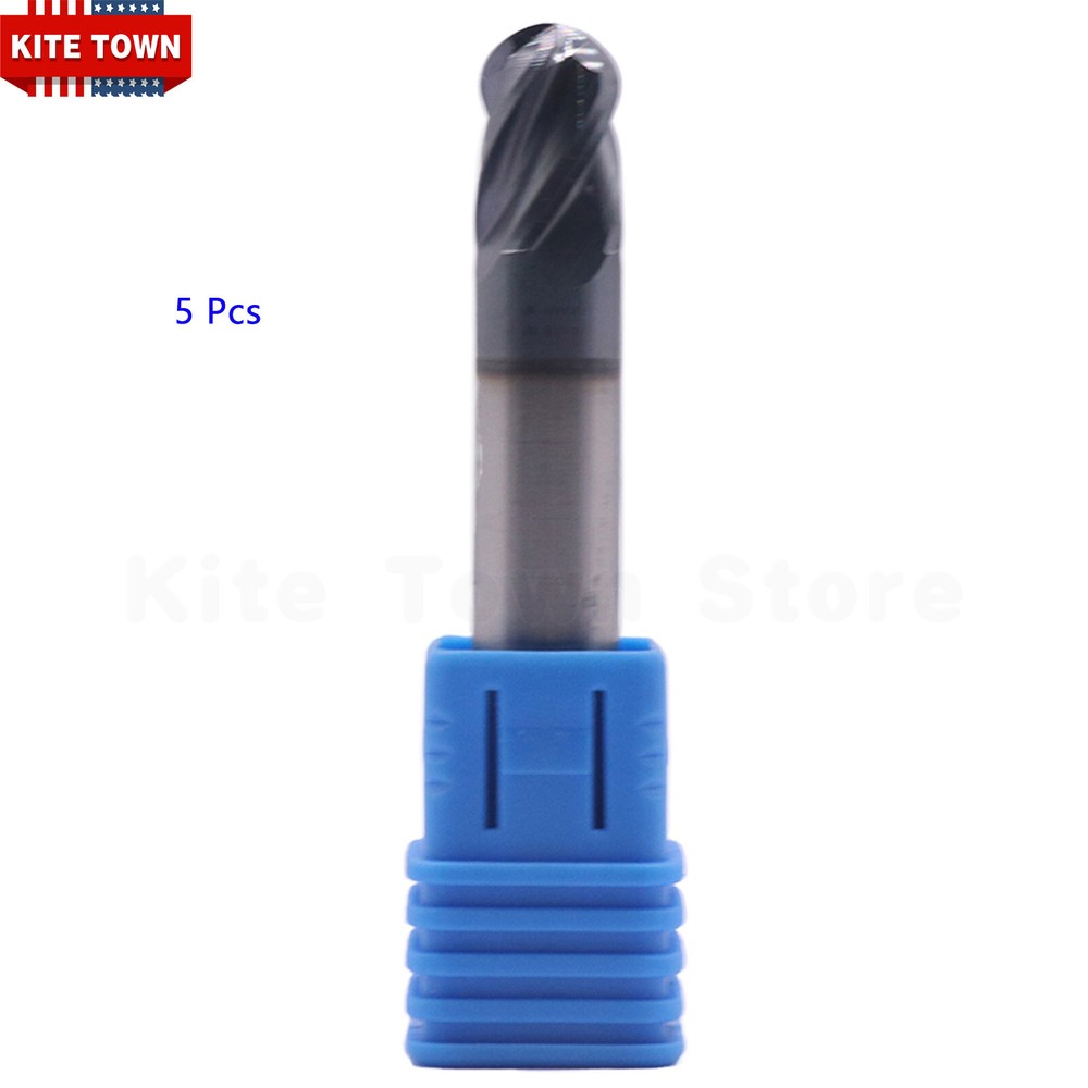 5Pcs 4 Flute 3/8" Solid Carbide Ball Nose End Mill - Double End - AlTiN Coated