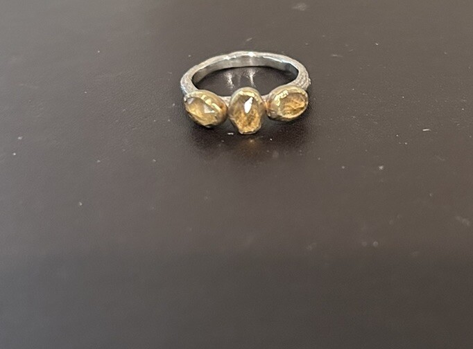 Yellow Citrine 3 Stone Ring