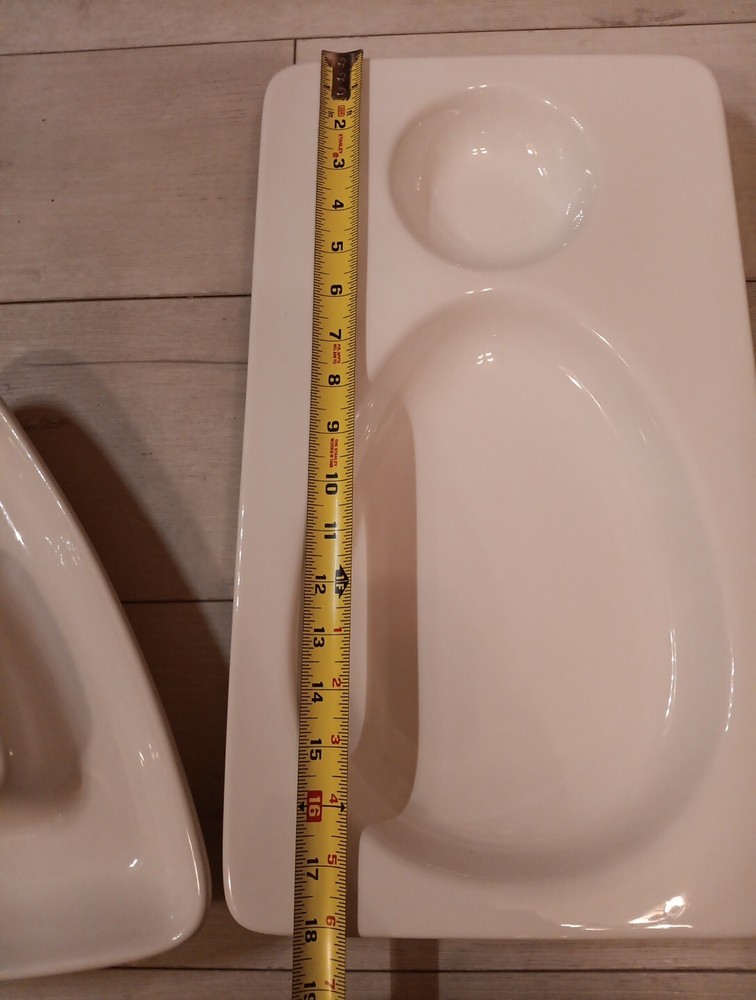 2x Blanc de Blanc Geometric White Ceramic Modern Contemporary Serving Dish+Platt