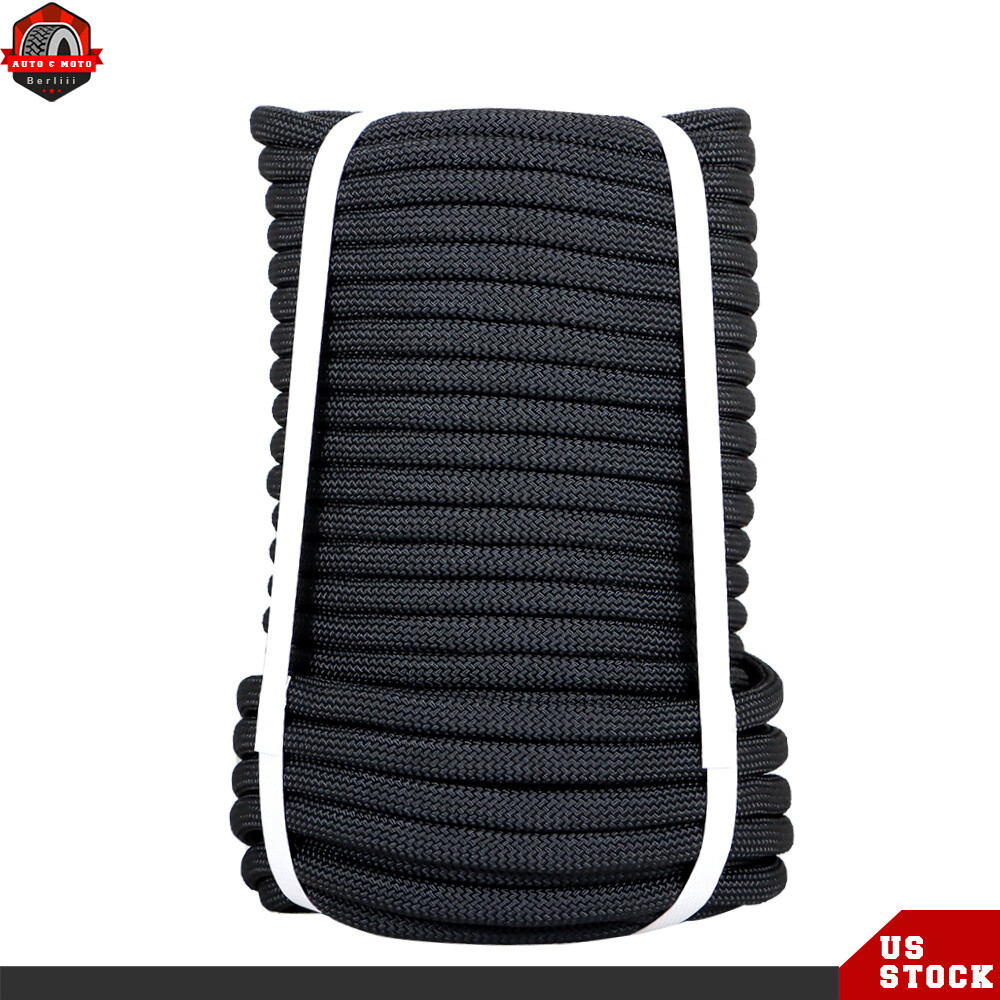 3/8" × 100' Black Polyest Rope High Strong Pulling 3520Lbs Braided Rope