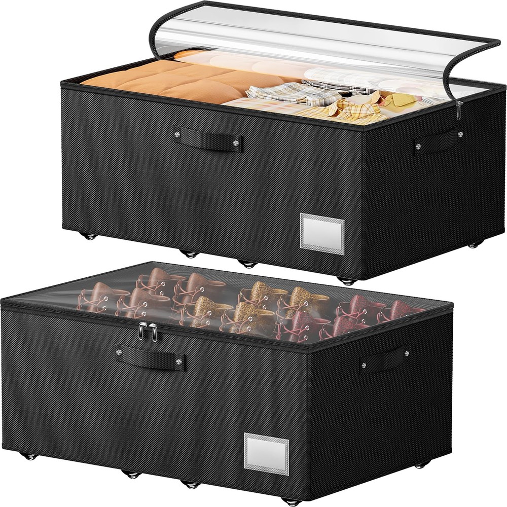Underbed Storage with Wheels, 2 Pack Under Bed Storage Containers with Clear ...