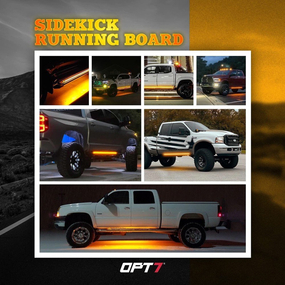 OPT7 Sidekick 78" Running Board Lights 2PCS LED Strips w/Sequential Amber Tur...