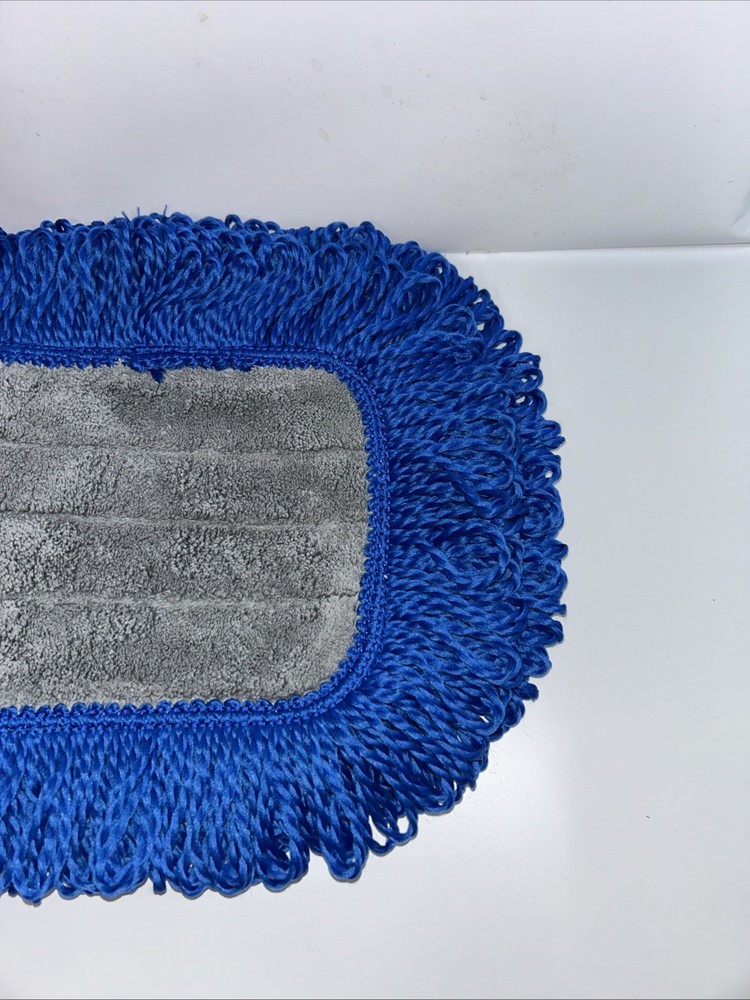 (4) Fringed 17” Dust Mops W/hook & Loop Backing, Blue Microfiber NEW