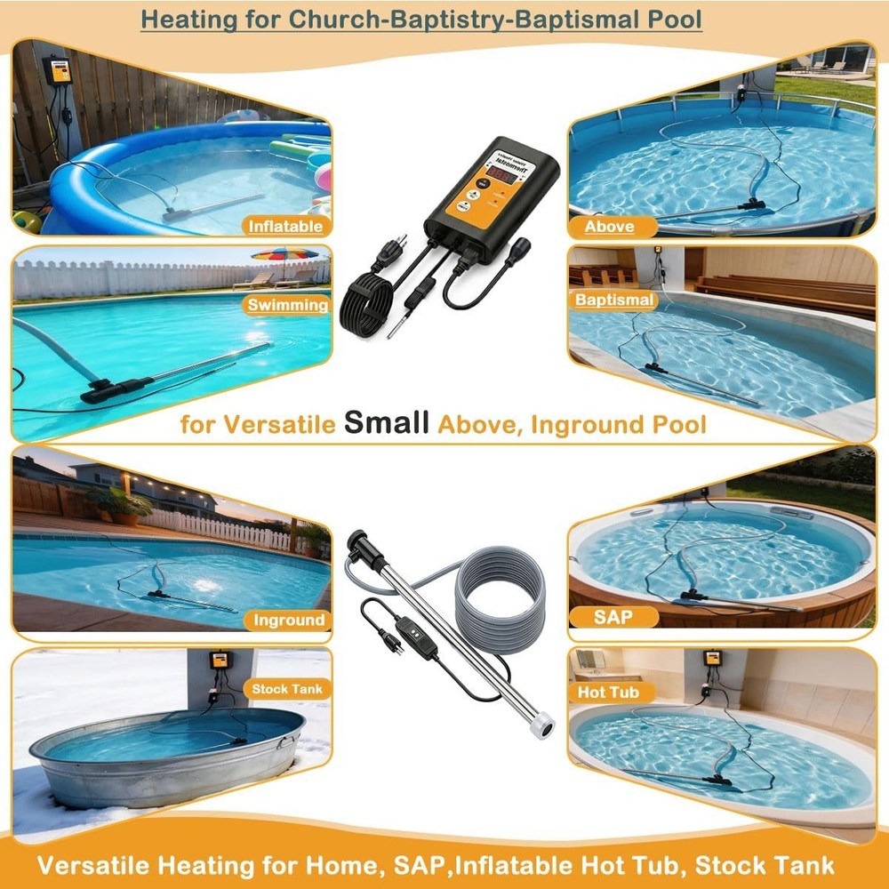 3500w Portable Hot Tub Heater with Thermostat for Bathtub/Ground Pools 240v