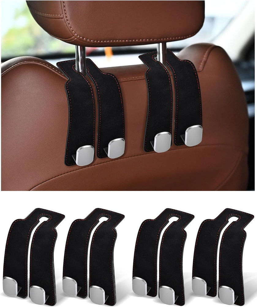 Headrest Hooks for Car, 4 Pack Car Seat Back Organizer Storage Hook, Double Hook