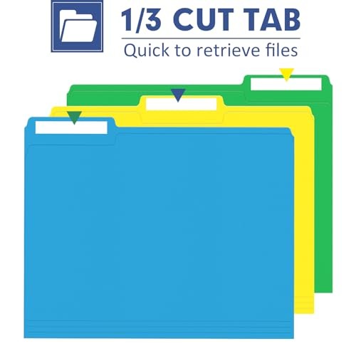 File Folder, 270 Pack Colored File Folder, 1/3 Cut Tabs, Letter Size,