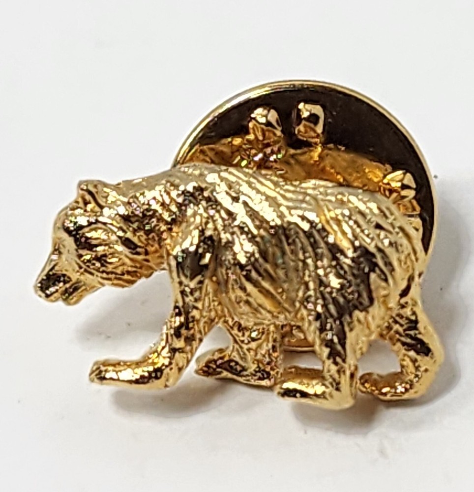 Gold Tone Grizzle Bear Lapel Pin Unmarked 3/4"