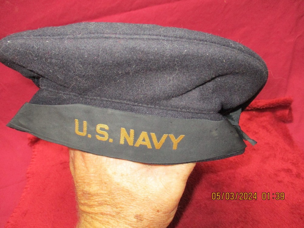 WW2 US Navy Wool "Donald Duck" Hat, Issued and Worn
