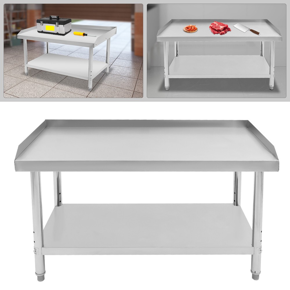 Stainless Steel Adjustable Kitchen Work Table 2 Tier Garage Workbench Load 200kg