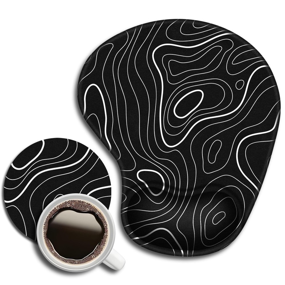WAVEYU Ergonomic Mouse Pad with Wrist Support, Cute Topographic Line Pattern ...