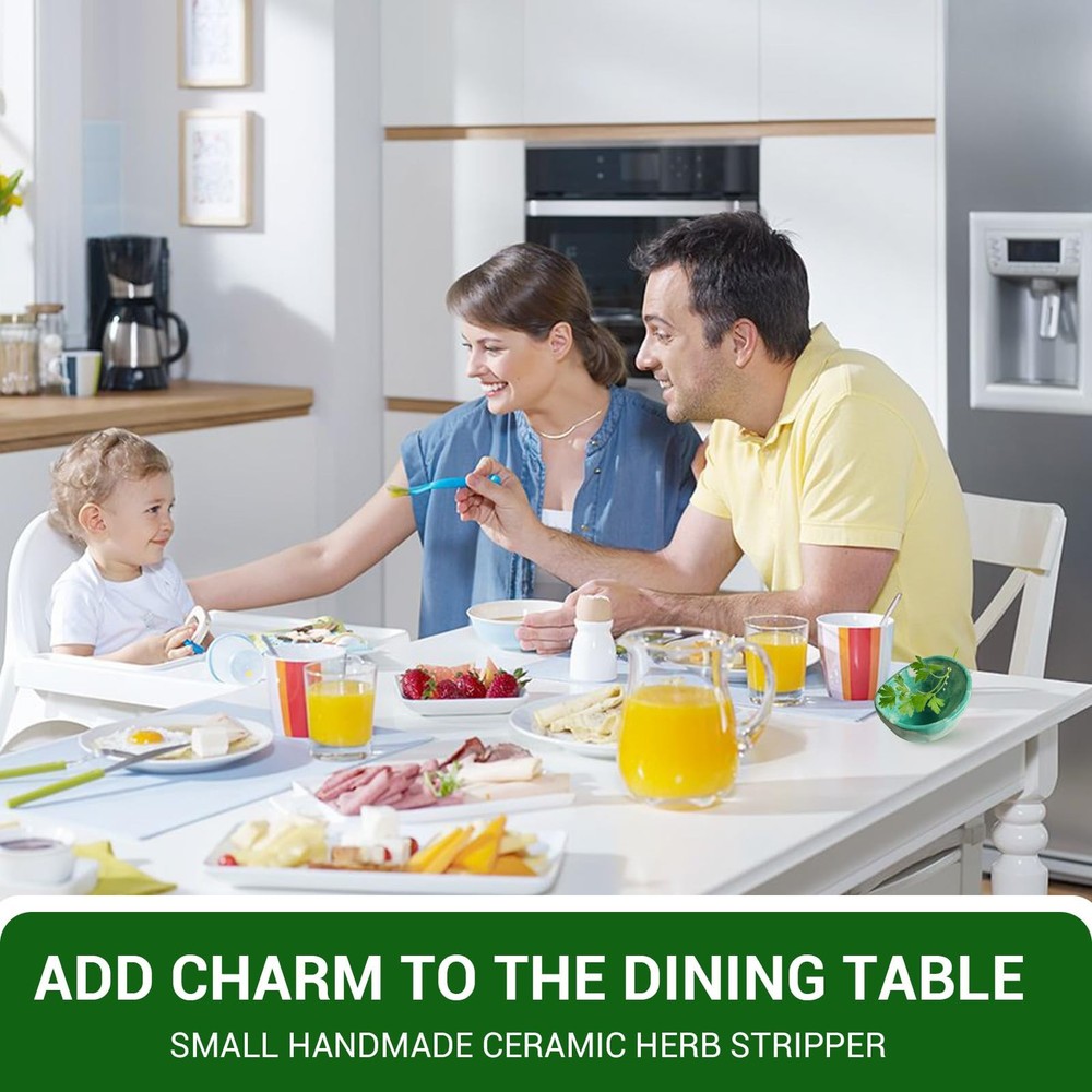 Pottery Herb Stripper Bowl Tool Kitchen Leaf Removal Celadon Glaze