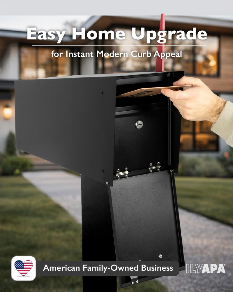 Ilyapa Locking Mailbox with Lock and Key Modern Mailboxes for Outside Post Mount