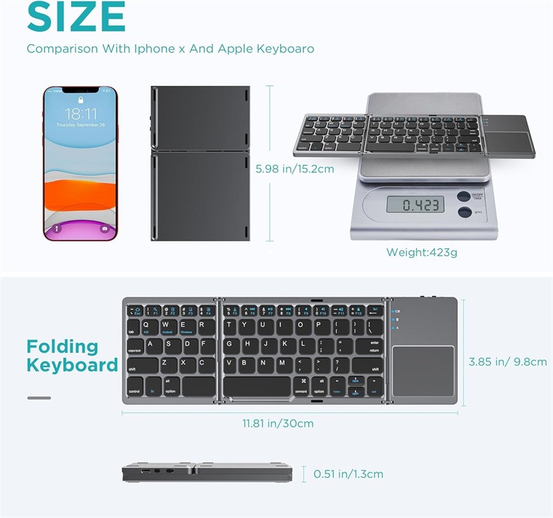 Mini Thin Fold Wireless Bluetooth Keyboard With Touchpad for iOS Android Windows