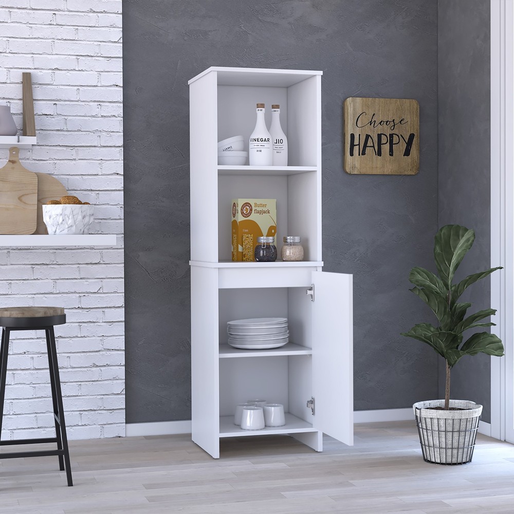 Eiffel Kitchen Pantry, Two External Shelves, Single Door Cabinet, Two Interior