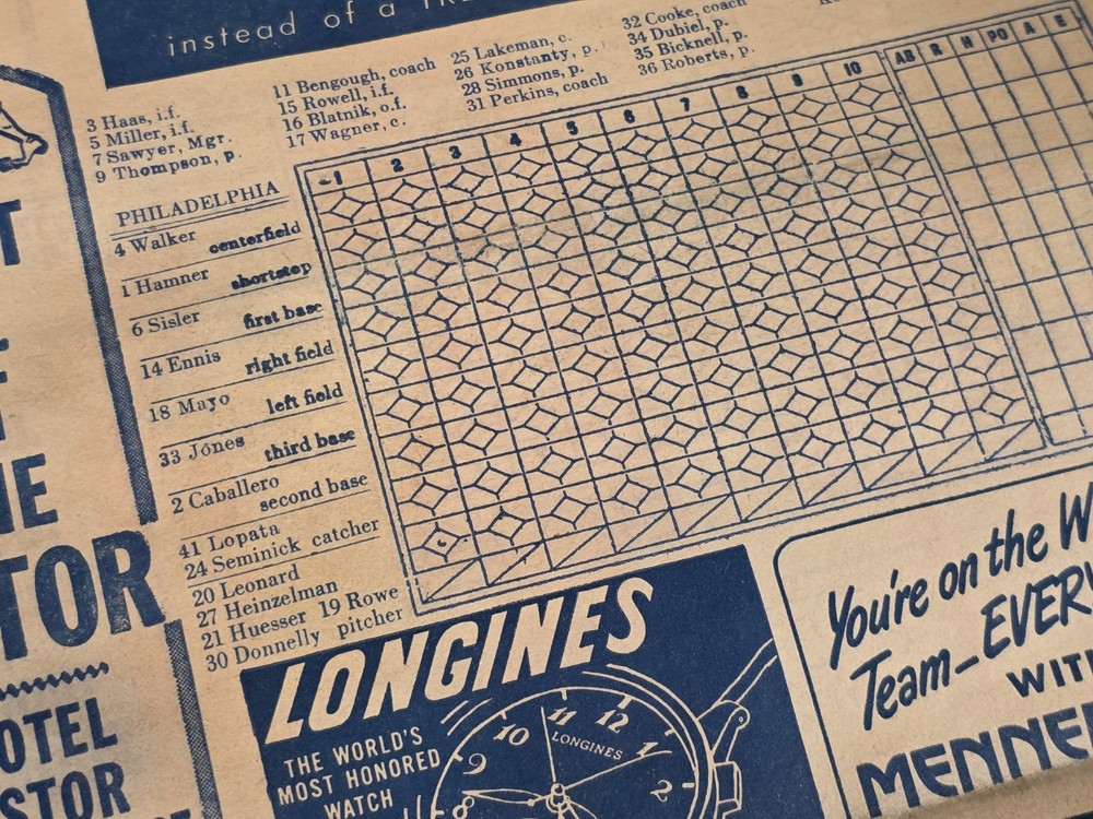 1948 Dodgers Vs Phillies Program Robinson’s 2nd Yr. Worn Unmarked Score Card
