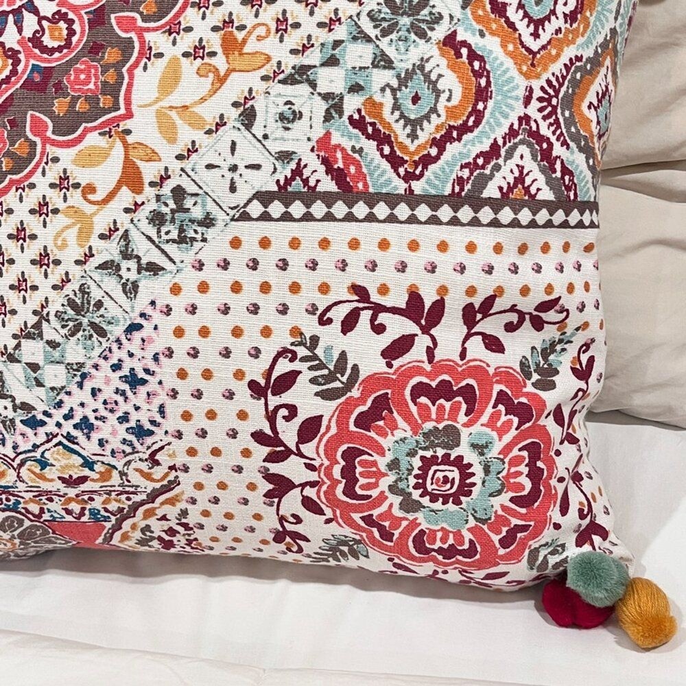 Anthology Elephant Embroidered Duck Down Square Throw Pillow Multicolor Boho