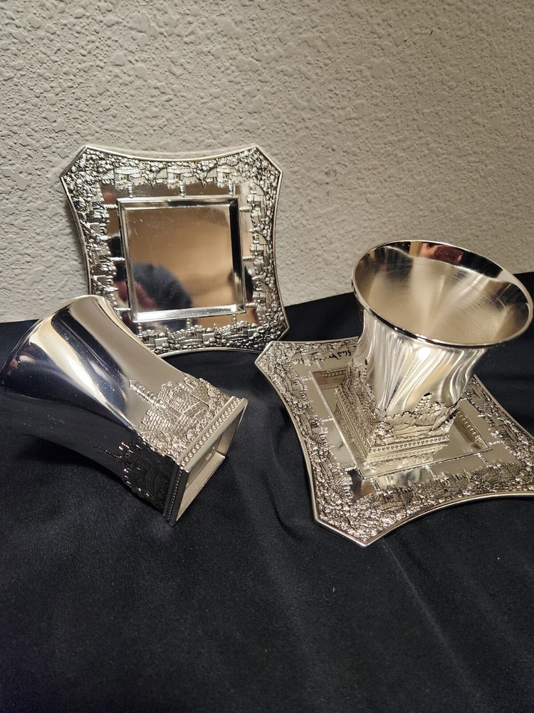 2 Silver Plated Jerusalem Wine Cups and Coasters