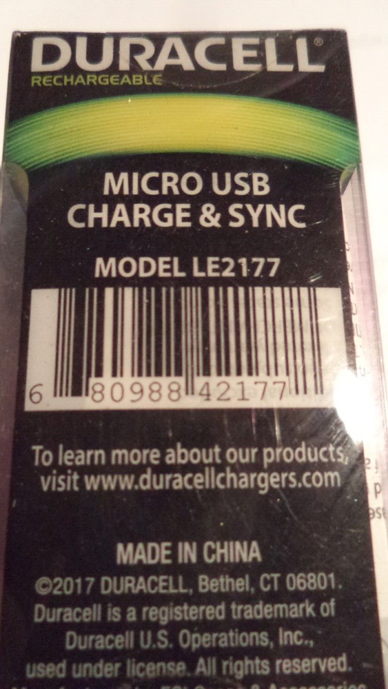 DURACELL MICRO CONNECTOR CHARGE AND SYNC 6FT LE2189 SELLING ALL AS USED
