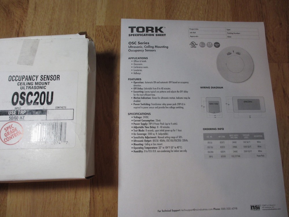 Tork Nsi OSC20U Ceiling Mount Ultrasonic Occupancy Sensor 2000 foot coverage