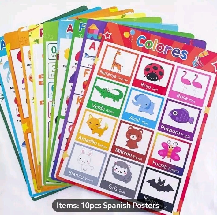 10 Theme Laminated Spanish Words Learning Chart Cards Classroom Teaching Aids