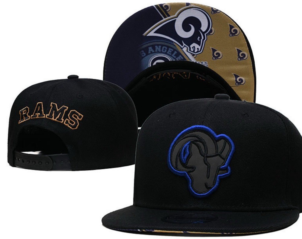 Rams Snapback Hat Black Blue Adjustable Flat Brim Cap Large Logo
