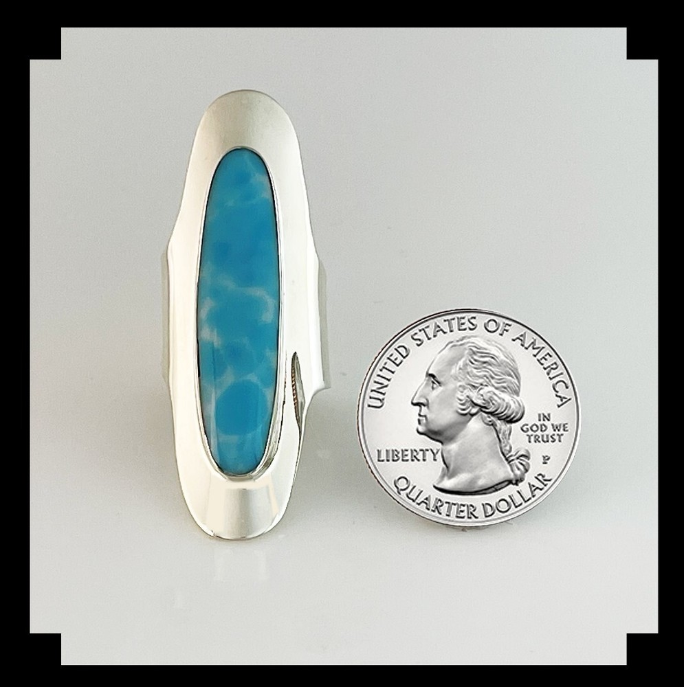 Long Sleek Sterling and Larimar Ring