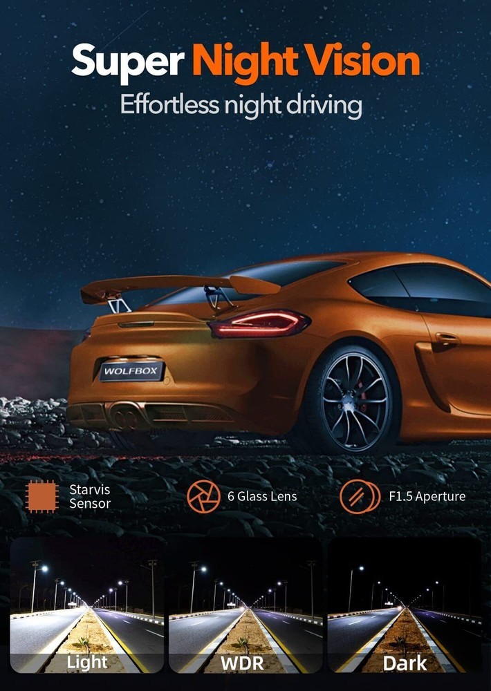 Dash Recording for with Car Camera 2.5K Cam APP Dash i03 Control Loop WOLFBOX